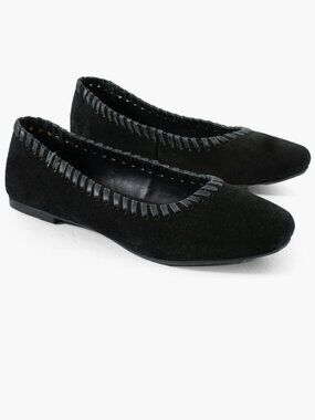 Jelavu Ella Whipstitch Ballet Flats – Black Suede – Size 5–5.5 (BNWT)